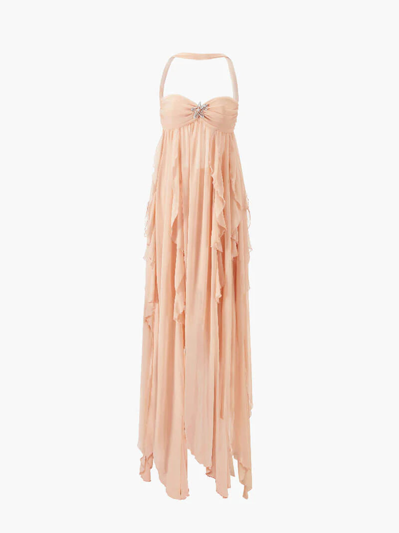 Women’s Chiffon Halter Maxi Dress – Romantic Layered Silhouette