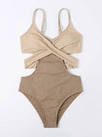 Women’s Ribbed Cut-Out Crossover Swimsuit