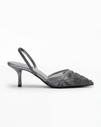Women’s Kitten Heels - Ivory Embroidered Slingback
