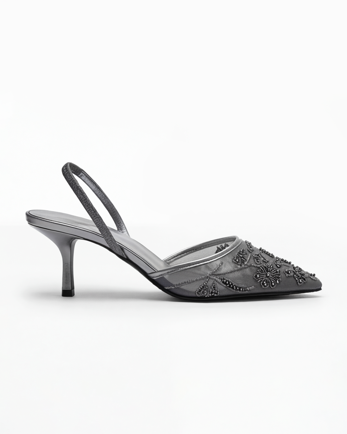 Women’s Kitten Heels - Ivory Embroidered Slingback