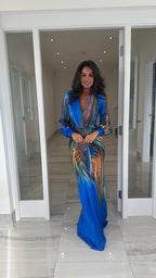 Elara Long Sleeve Printed Maxi – Blue