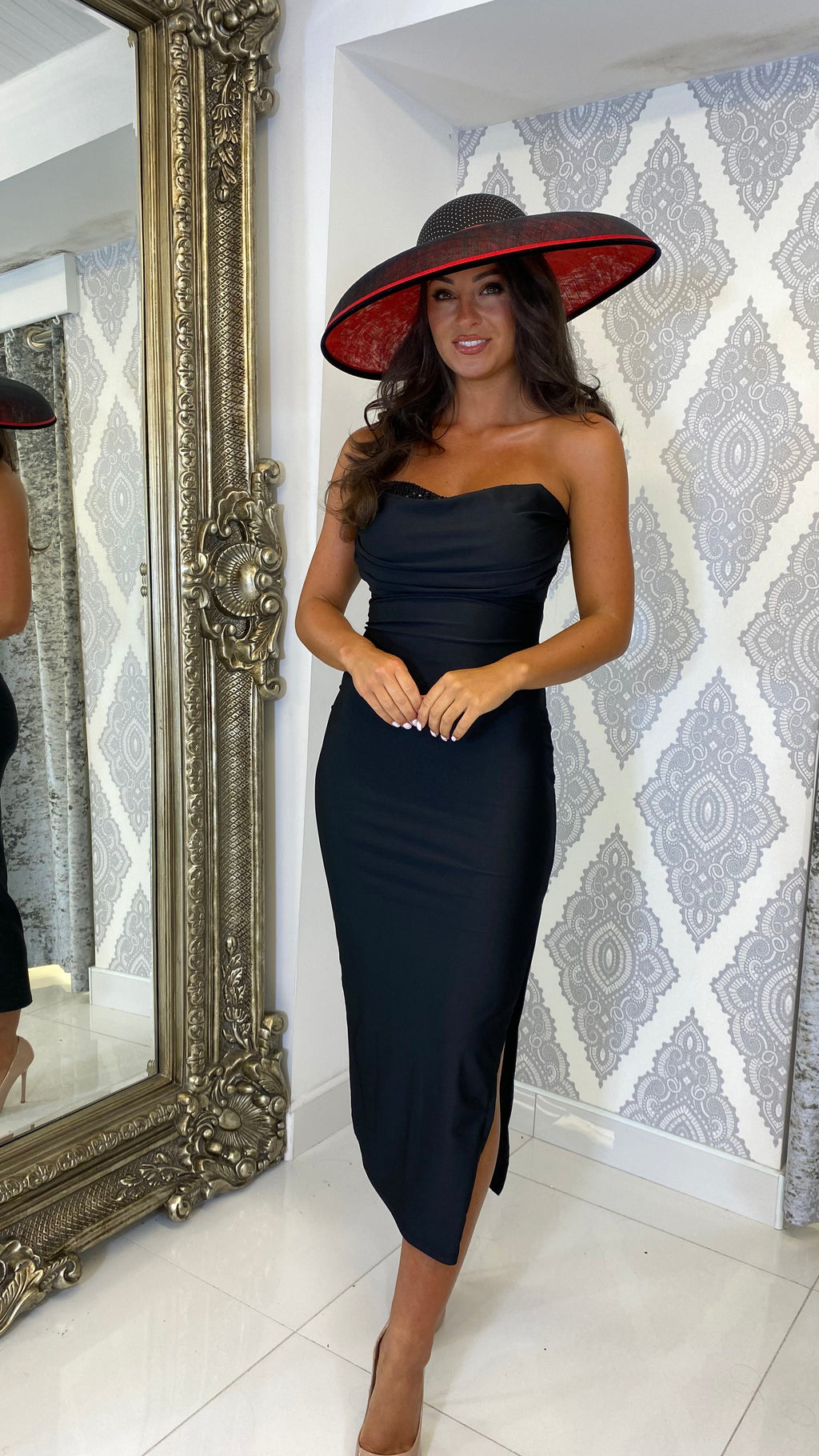 Camila Satin Bandeau Dress – Black