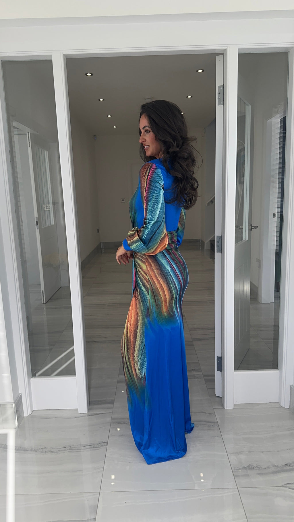 Elara Long Sleeve Printed Maxi – Blue