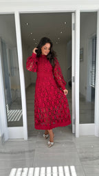 Lucia Long Sleeve Lace Dress – Burgundy
