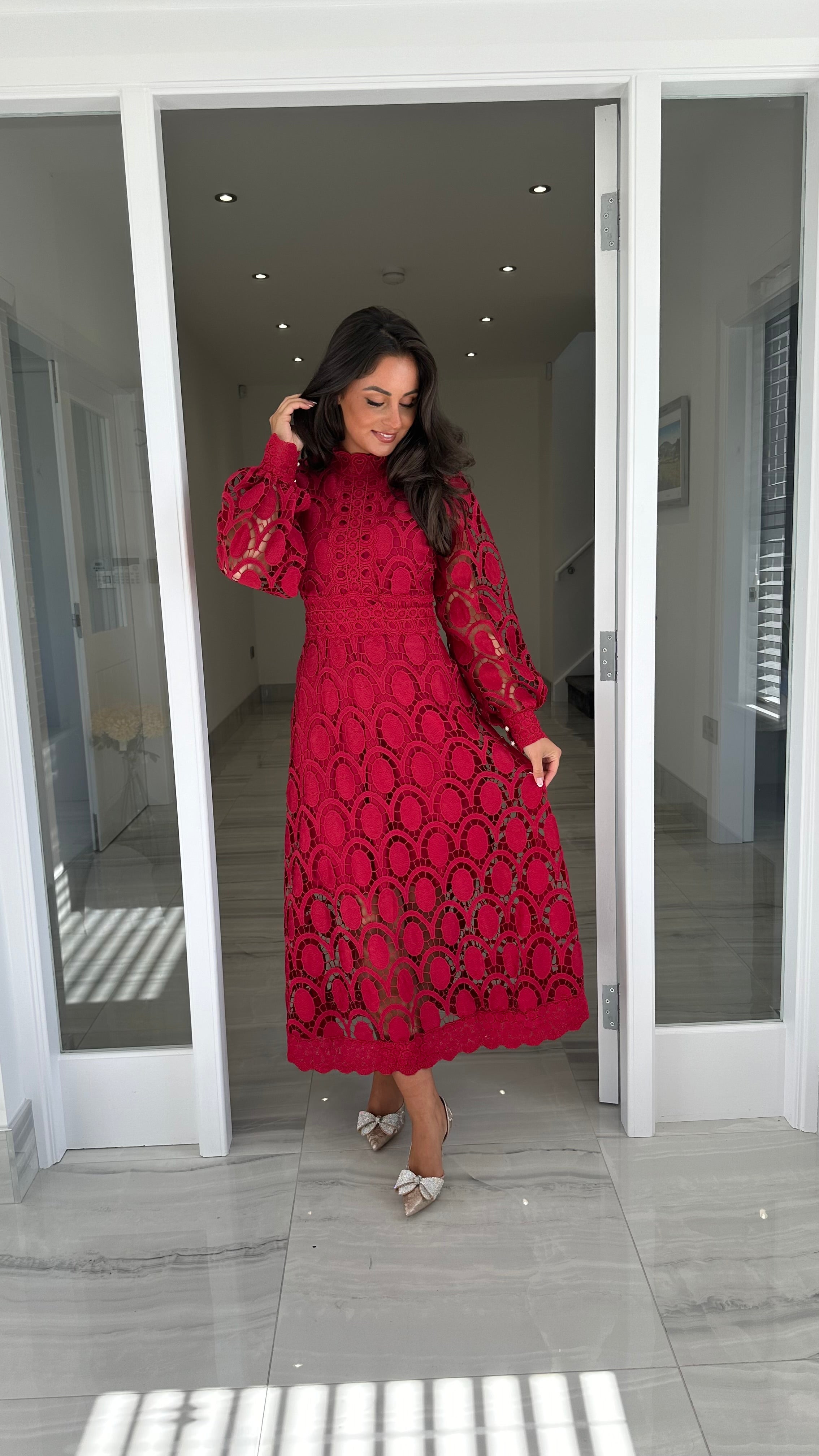 Lucia Long Sleeve Lace Dress – Burgundy