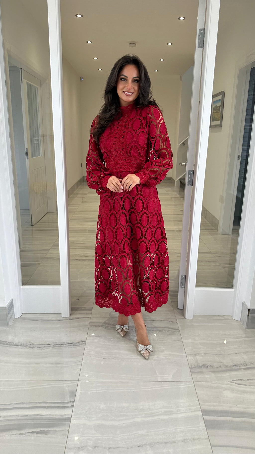 Lucia Long Sleeve Lace Dress – Burgundy