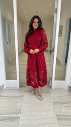 Lucia Long Sleeve Lace Dress – Burgundy