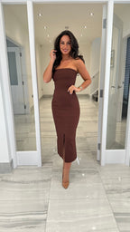 Sienna Strapless Midi Dress – Chocolate