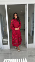 Lucia Long Sleeve Lace Dress – Burgundy