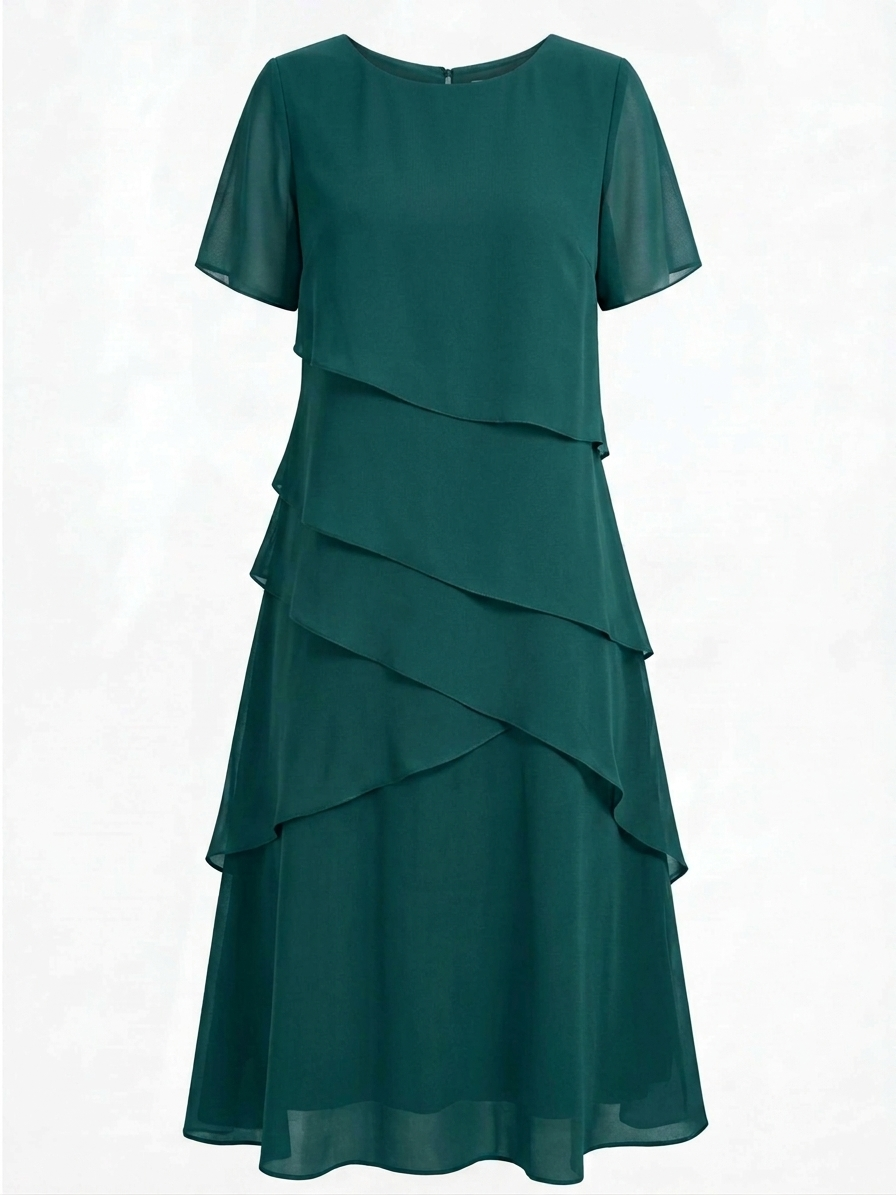 Women’s Elegant Chiffon Layered Dress – Round Neck