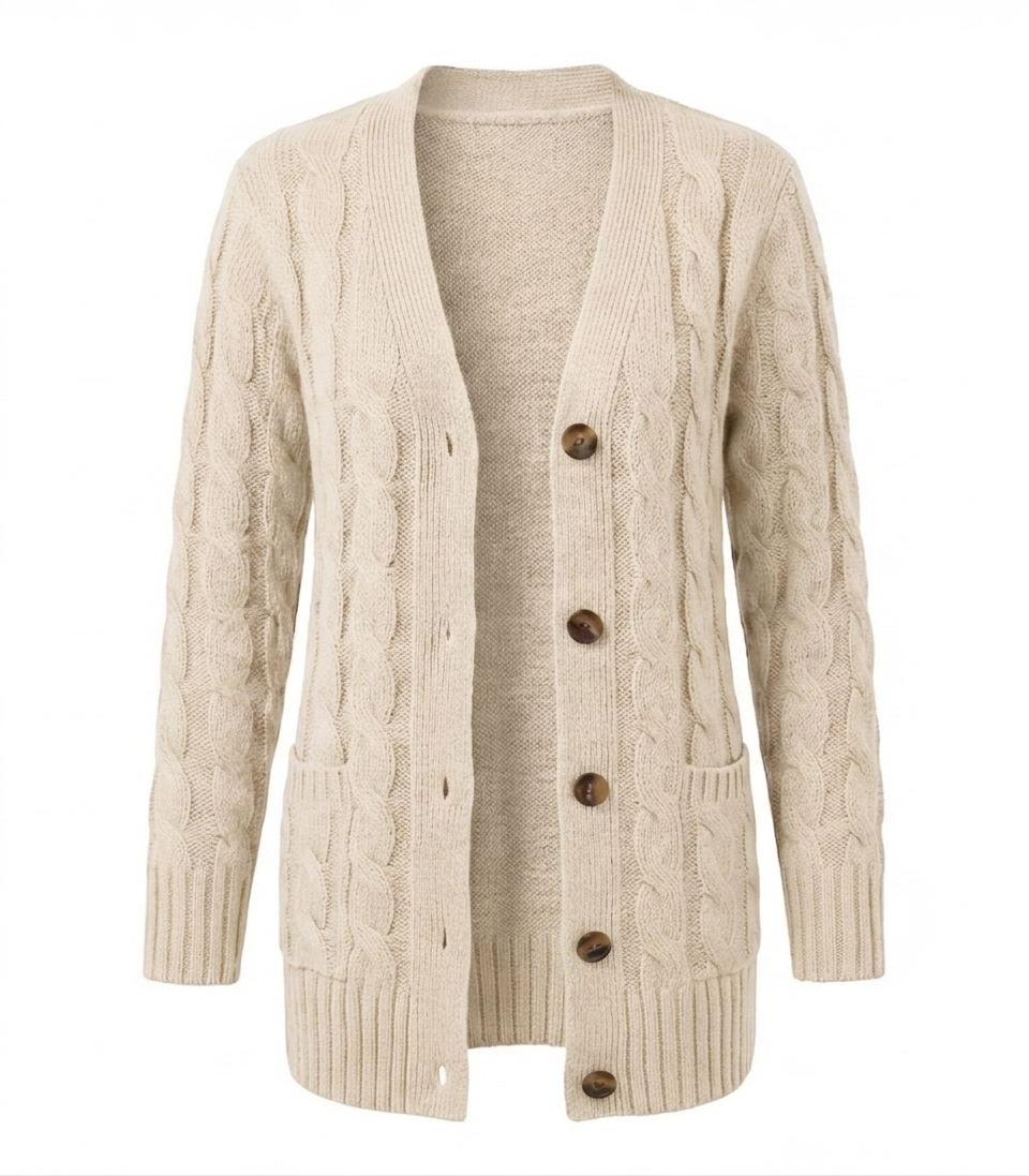 Women’s Cable Knit Cardigan – Button Front & Cozy Loose Fit