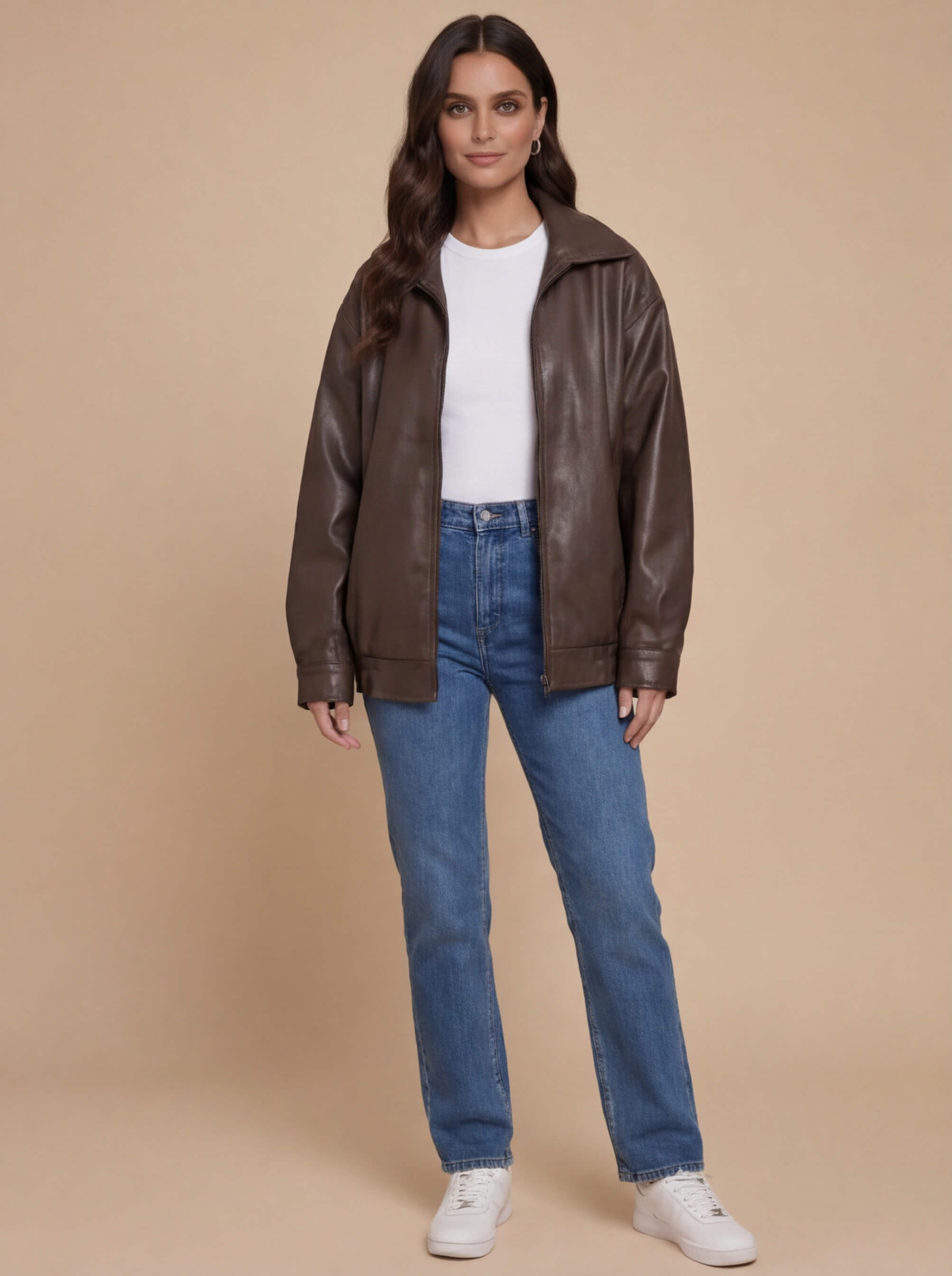 Women’s Oversized Leather Jacket – Loose PU Bomber Jacket in Streetstyle Look
