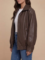 Women’s Oversized Leather Jacket – Loose PU Bomber Jacket in Streetstyle Look