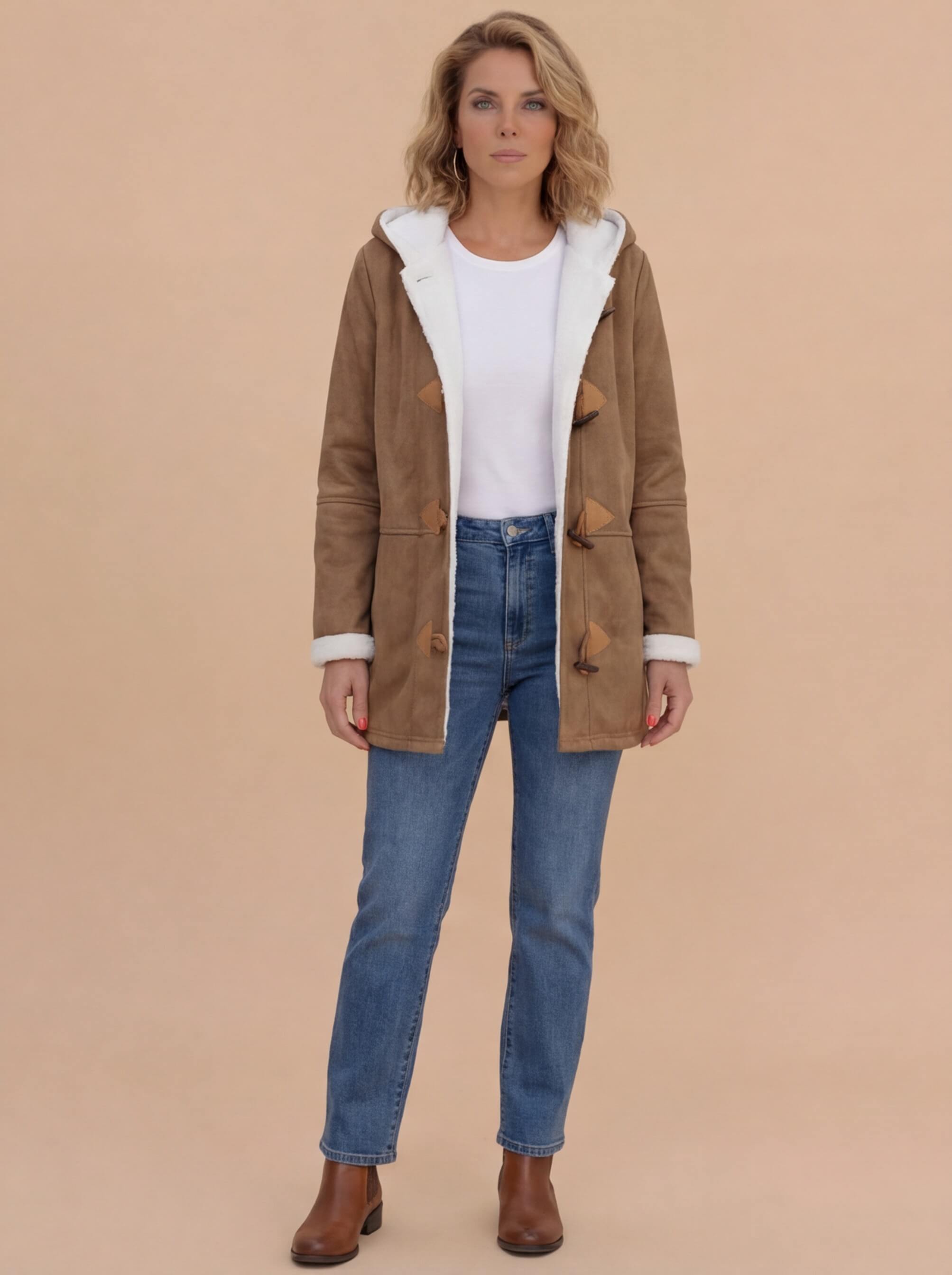 Women’s Winter Coat – Lined Vintage Duffle Coat with Hood