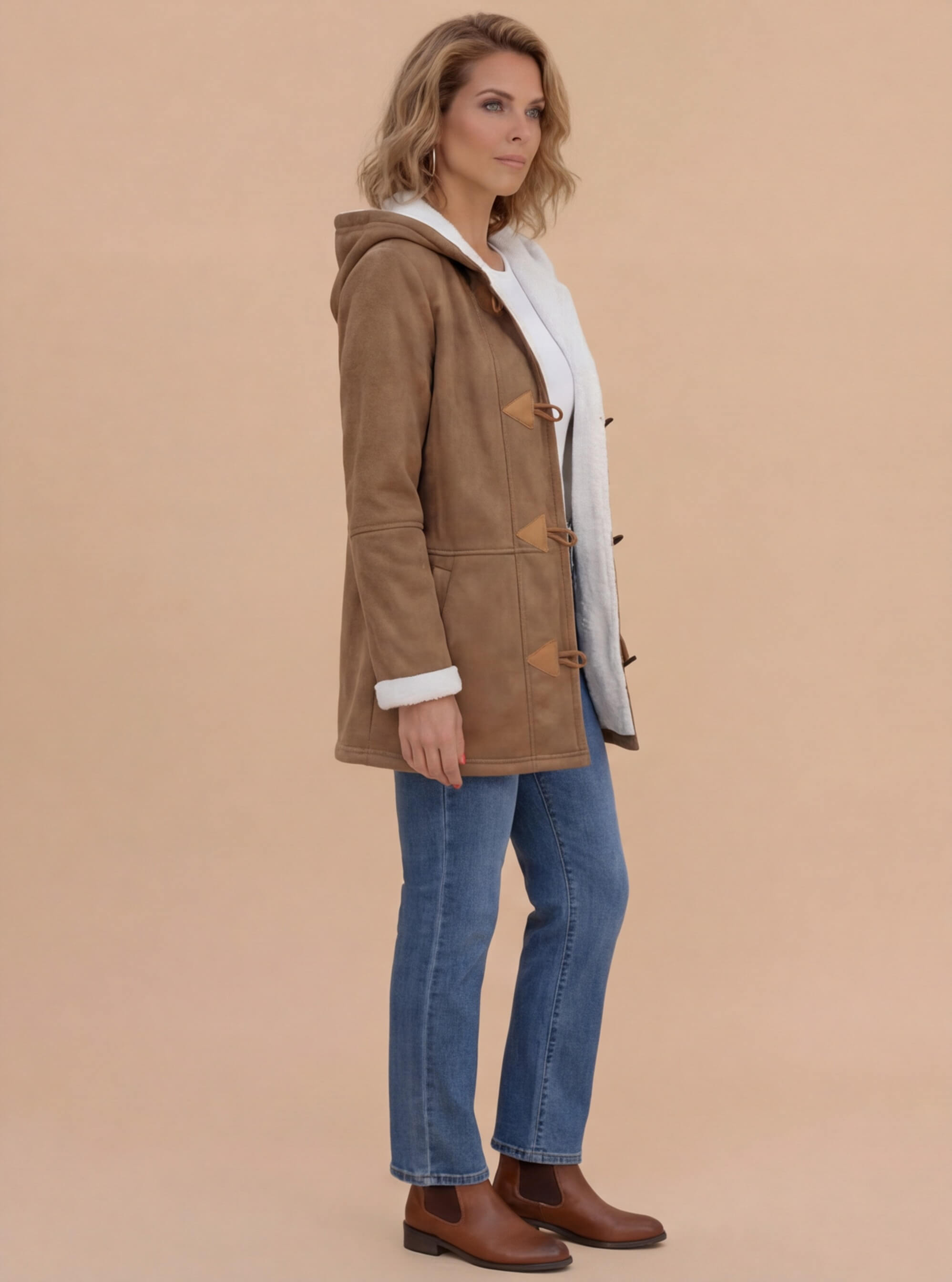 Women’s Winter Coat – Lined Vintage Duffle Coat with Hood