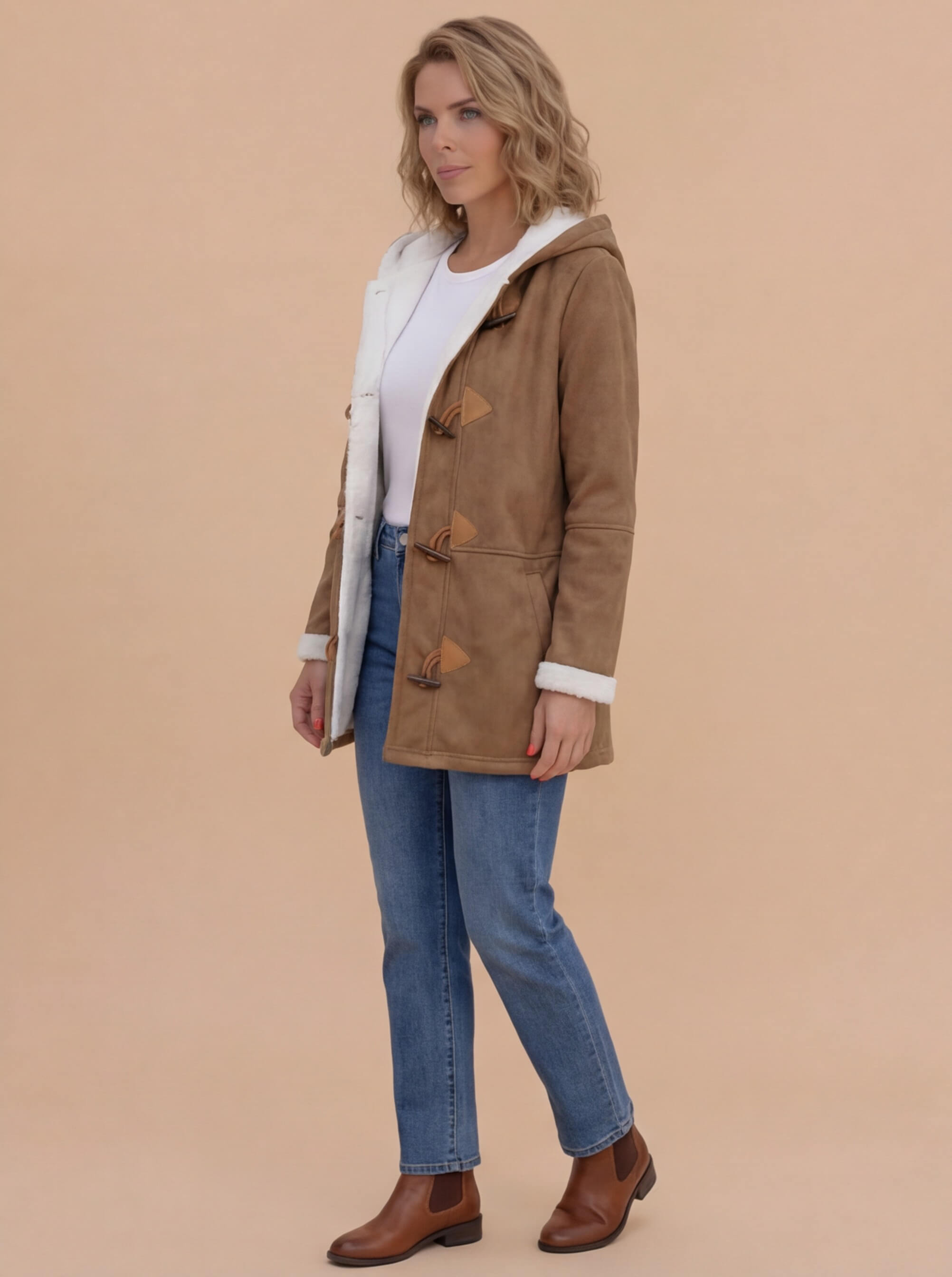 Women’s Winter Coat – Lined Vintage Duffle Coat with Hood