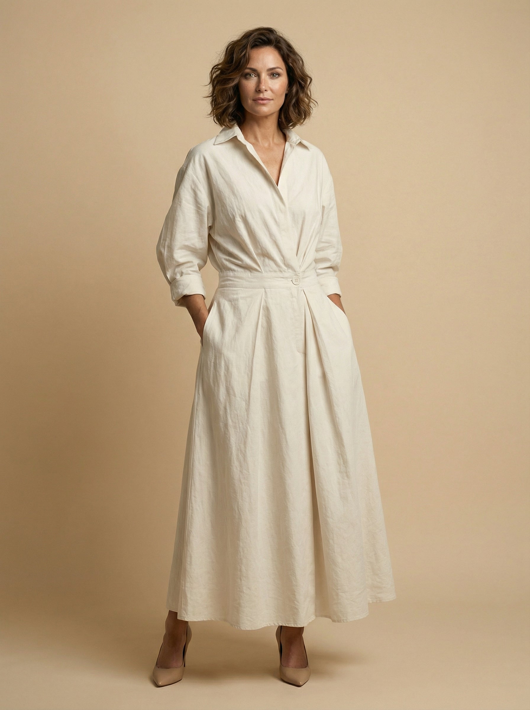 Women’s Tailored Shirt Dress – Flowing Silhouette & Timeless Elegance