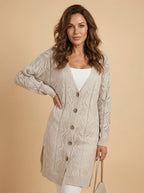 Women’s Elegant Textured Knit Cardigan – Soft V-Neck & Relaxed Spring Comfort