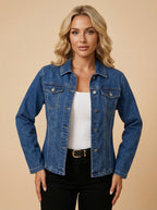 Women’s Slim-Fit Denim Jacket – Metal Buttons, Dual Pockets & Classic Street Style