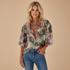 Women’s Floral Button-Down Blouse with Flowing Fit