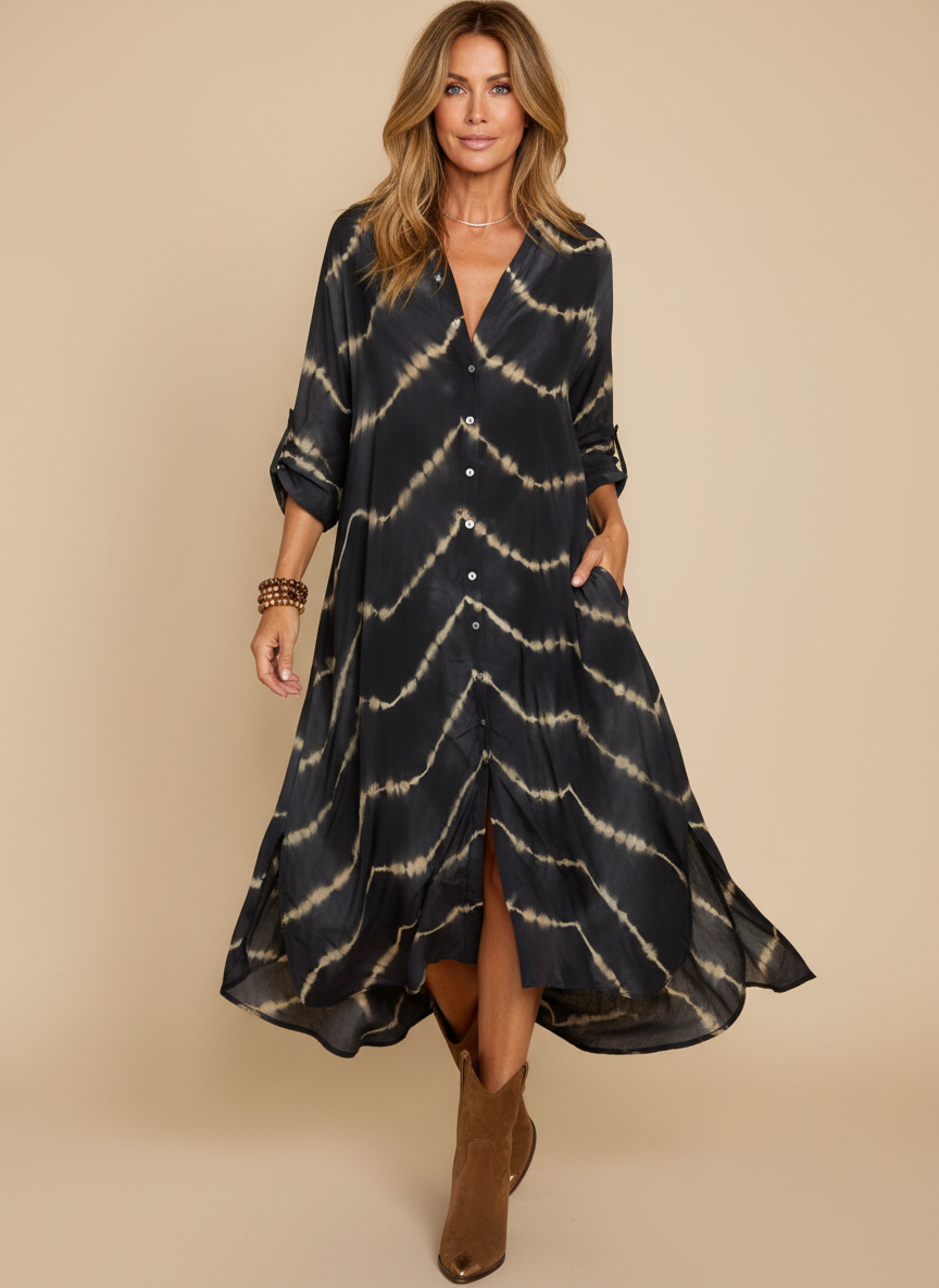 Women’s Boho Striped Maxi Dress – Effortless Flow & Elegance
