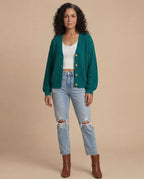 Women’s Elegant Knit Cardigan – Soft V-Neck & Mid-Stretch Comfort
