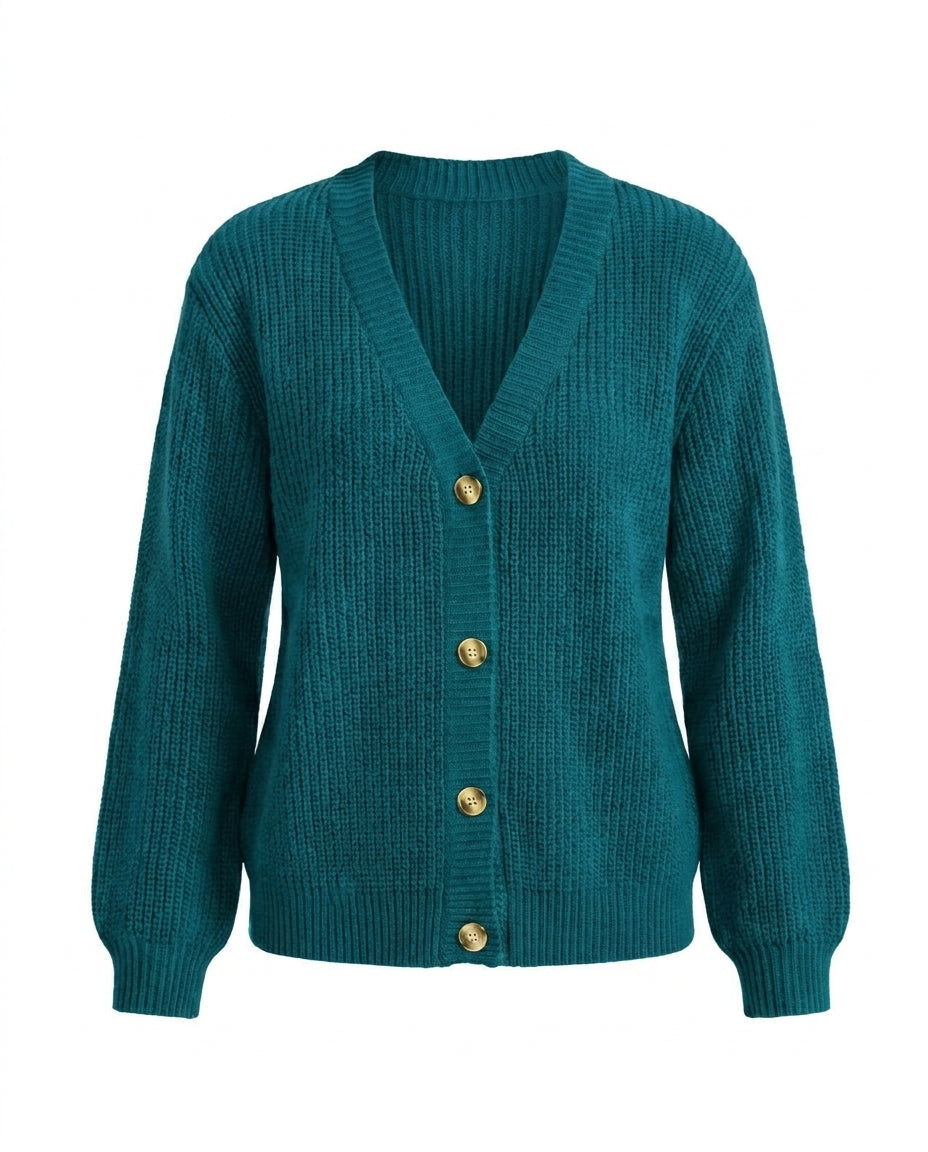 Women’s Elegant Knit Cardigan – Soft V-Neck & Mid-Stretch Comfort