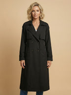 Women’s Long Trench Coat – Belted Waist & Water-Repellent Finish