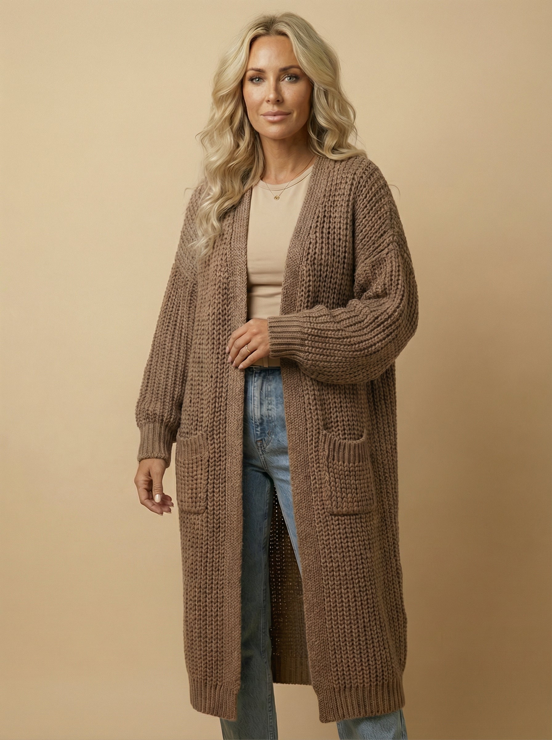 Women’s Long Knit Cardigan – Oversized Ribbed Style & Cozy Elegance