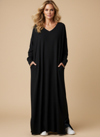 Women’s Minimalist Maxi Dress – Relaxed Fit with V-Neck