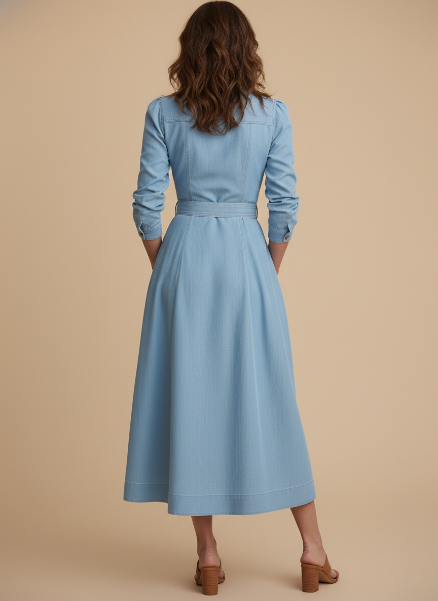Women’s Belted Denim Shirt Dress – Timeless & Everyday Chic