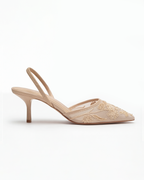 Women’s Kitten Heels - Ivory Embroidered Slingback