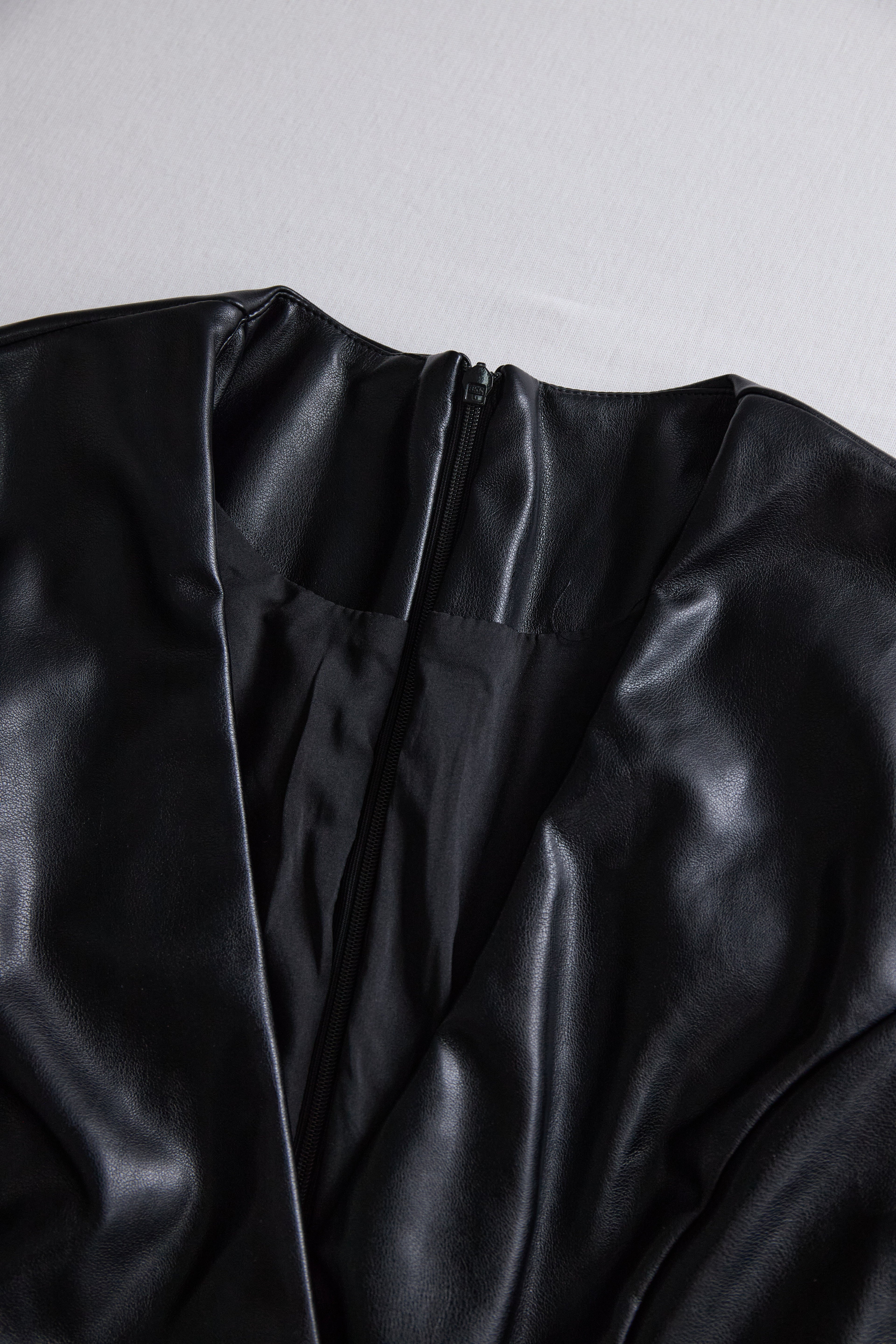 Women's Black Faux Leather Wrap Mini Dress Modern City Elegance Label-Lahra Women's Black Faux Leather Wrap Mini Dress Modern City Elegance Label-Lahra