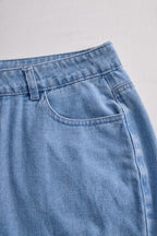 Women’s Denim Two-Piece Set with Asymmetrical Top & Fringed Skirt – Modern Movement & Daytime Style