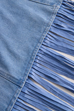 Women’s Denim Two-Piece Set with Asymmetrical Top & Fringed Skirt – Modern Movement & Daytime Style