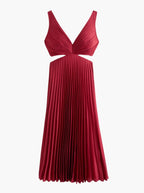 Women’s Dress – Pleated Backless Midi Dress