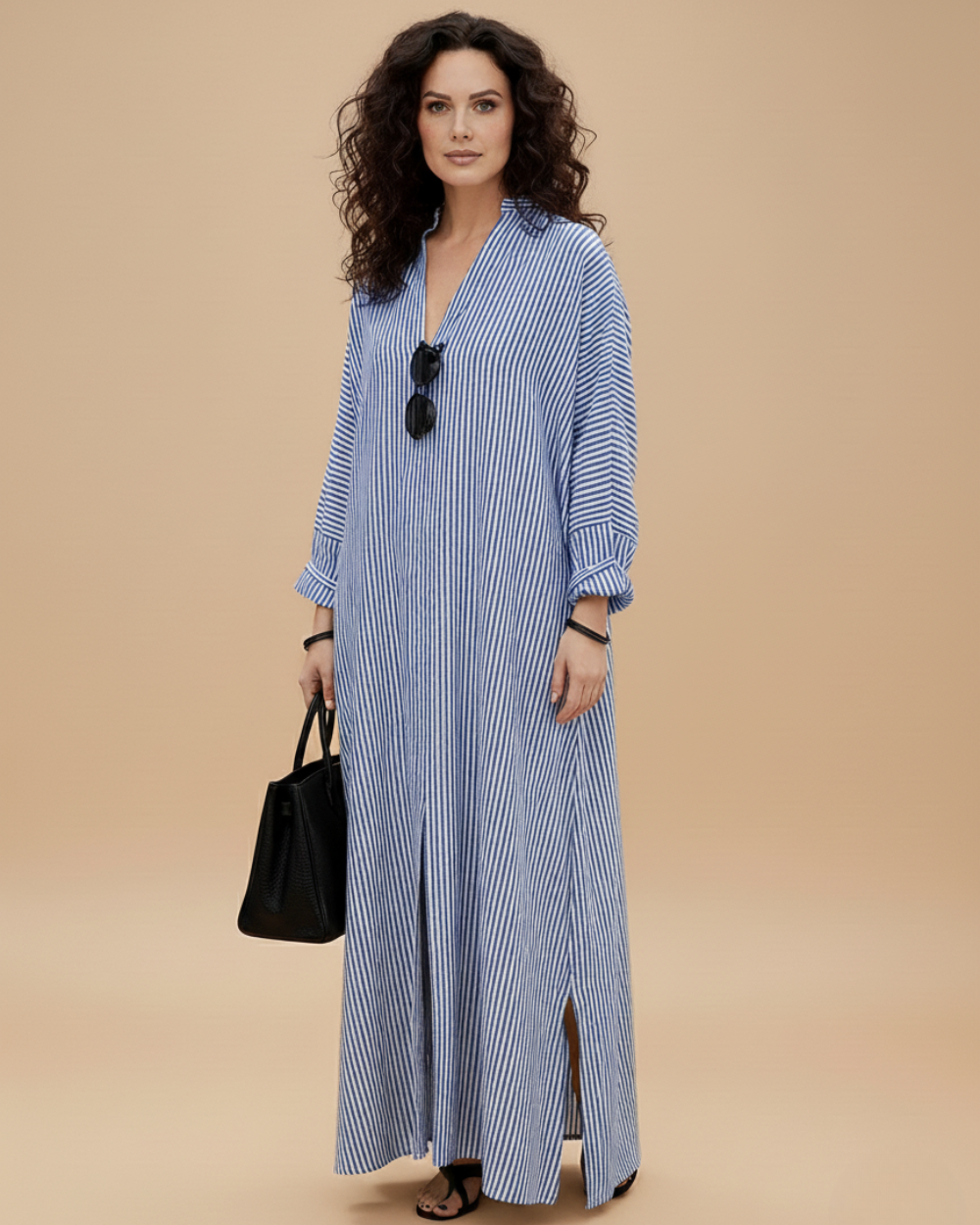 Women’s Dress – Striped Maxi Kaftan Dress