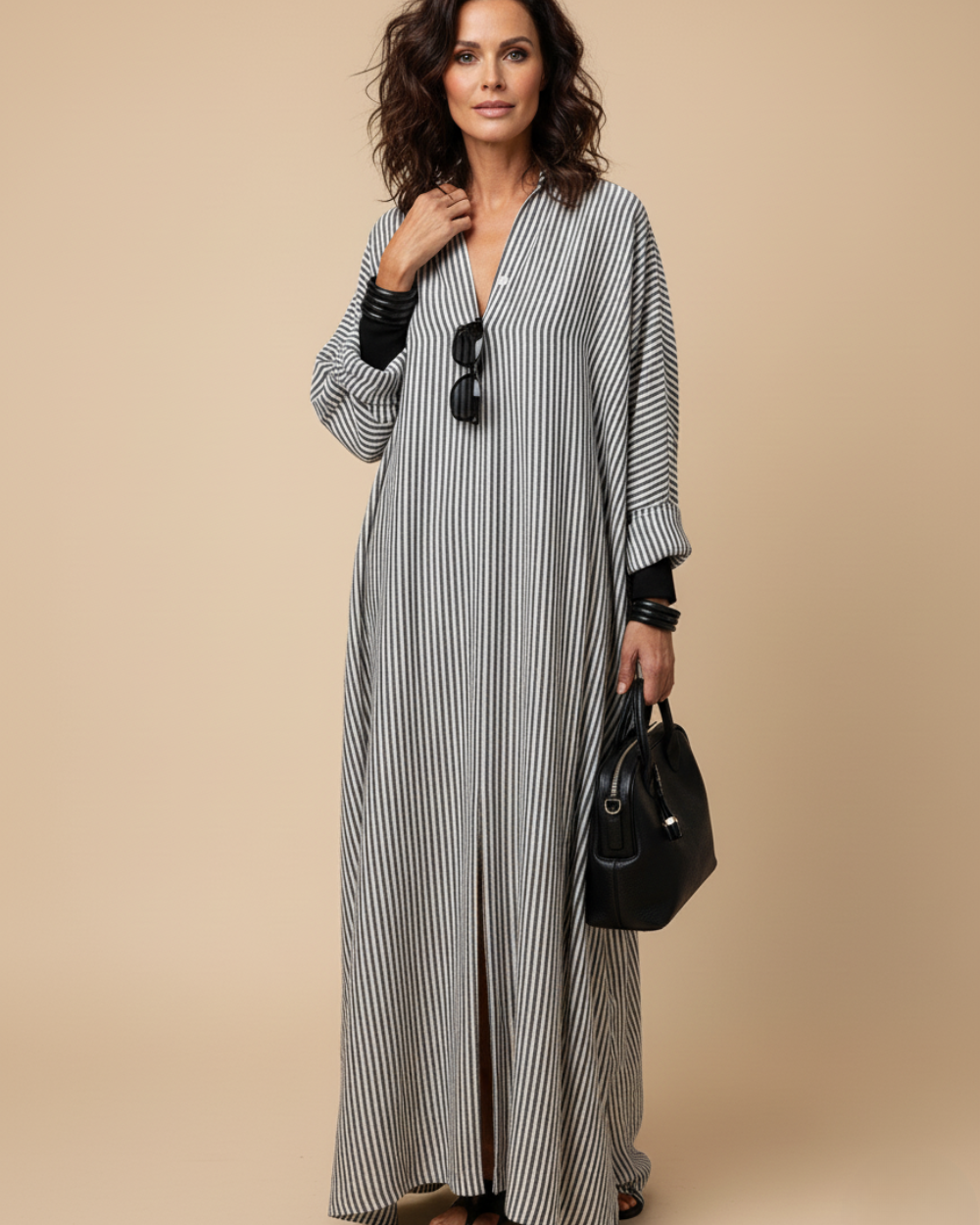 Women’s Dress – Striped Maxi Kaftan Dress