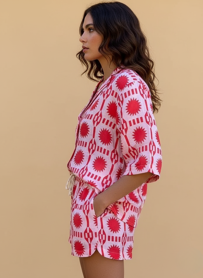 Women’s Geometric Print Shirt & Shorts Set