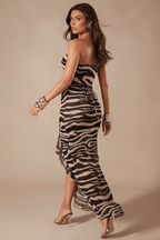 Women’s Strapless Zebra Print Evening Dress with High-Low Hem