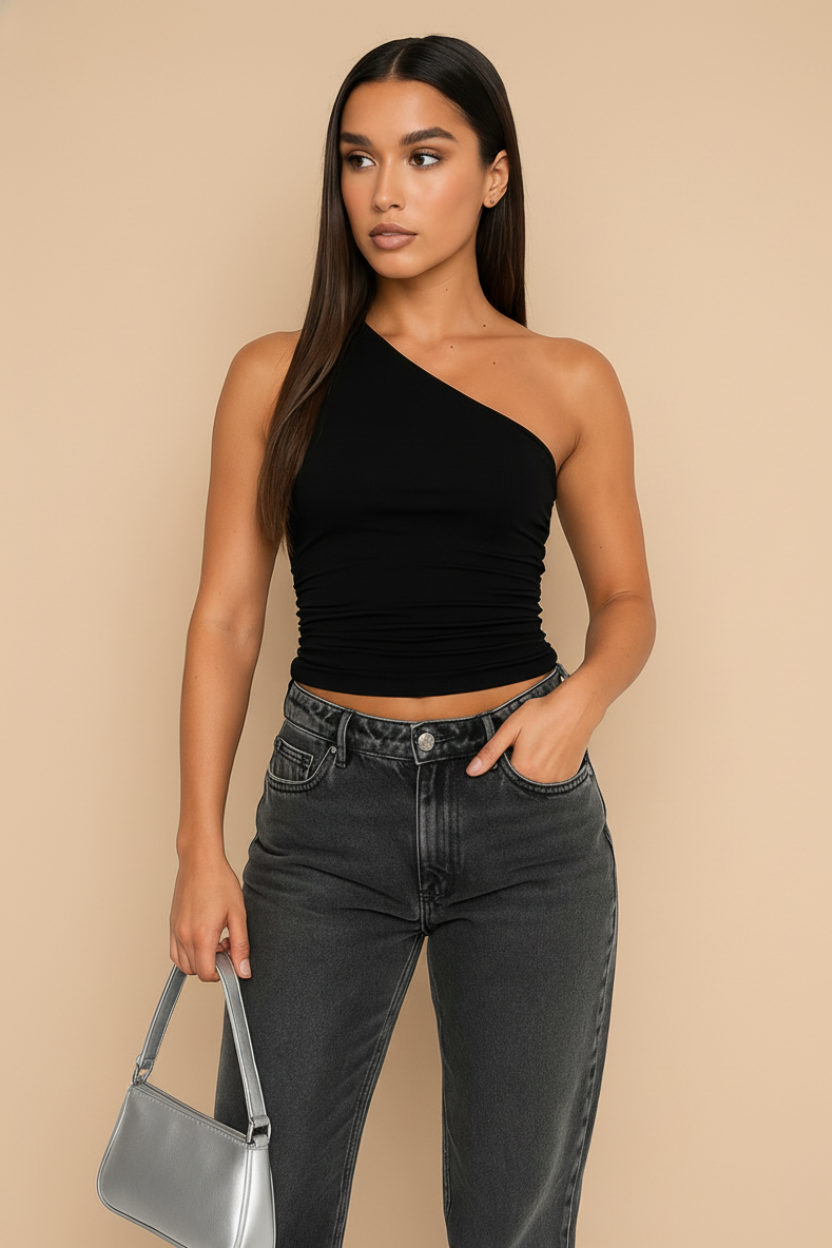 Women’s Asymmetric One-Shoulder Tank Top – Minimalist Stretch Design
