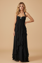 Women’s Chiffon Halter Maxi Dress – Romantic Layered Silhouette