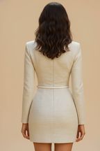 Ivory Textured Mini Dress with Architectural Neckline