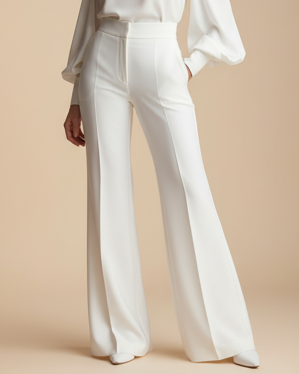 Women’s White High-Waisted Wide-Leg Trousers – Timeless Elegance