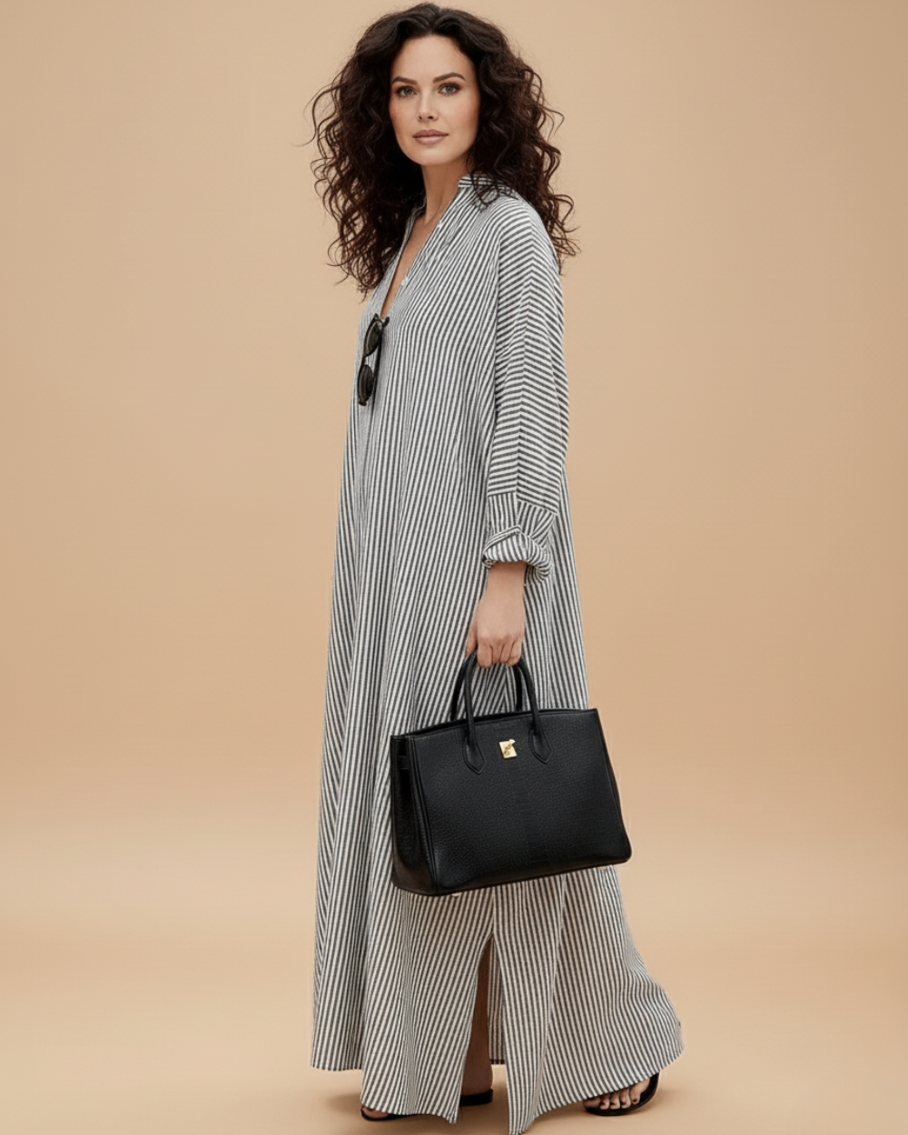 Women’s Dress – Striped Maxi Kaftan Dress