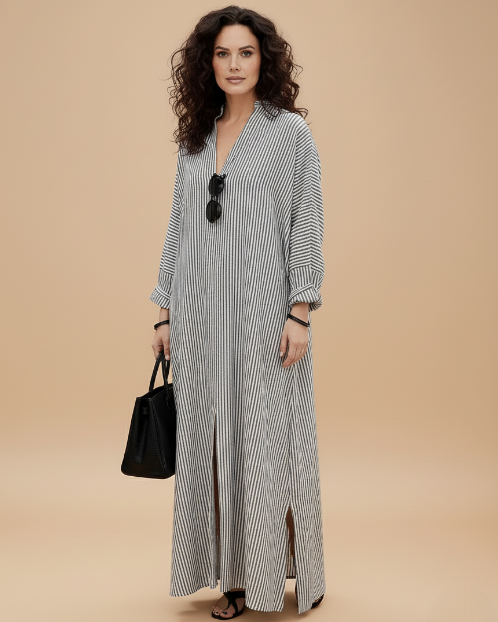 Women’s Dress – Striped Maxi Kaftan Dress