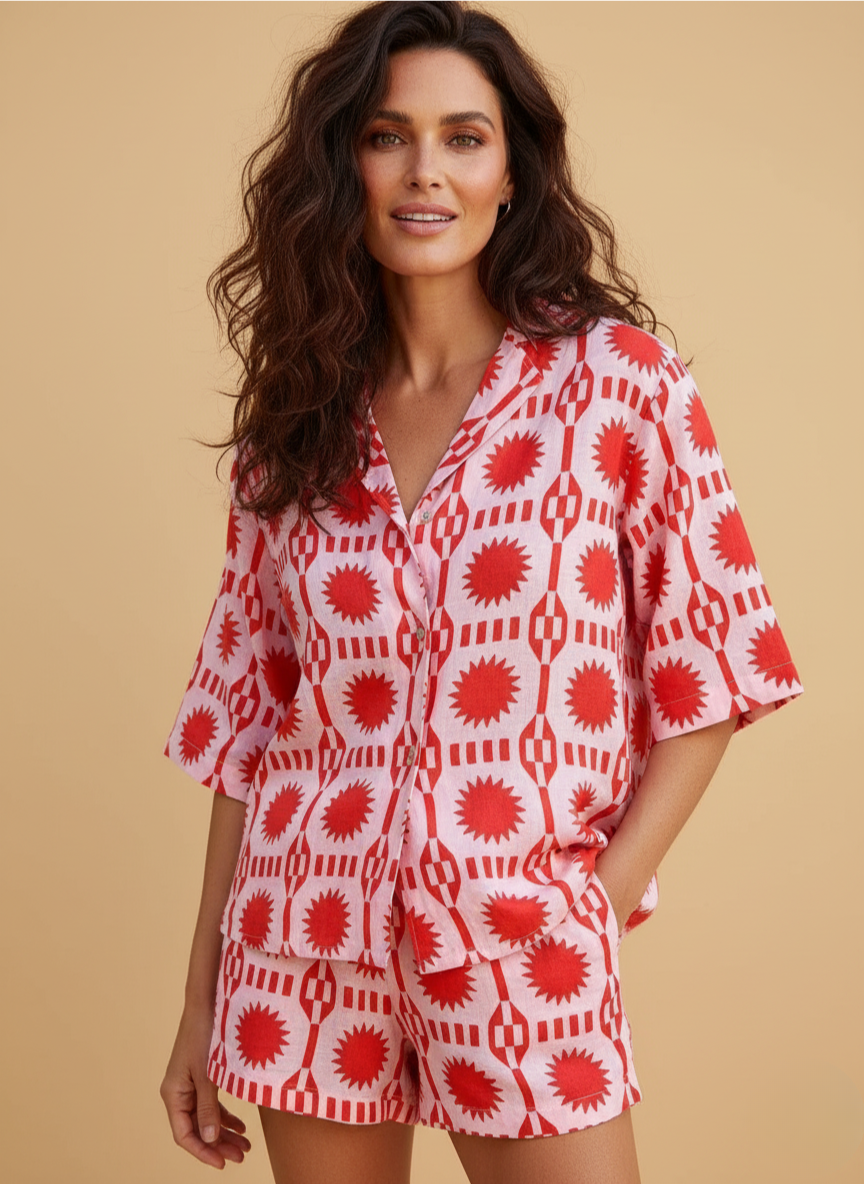 Women’s Geometric Print Shirt & Shorts Set