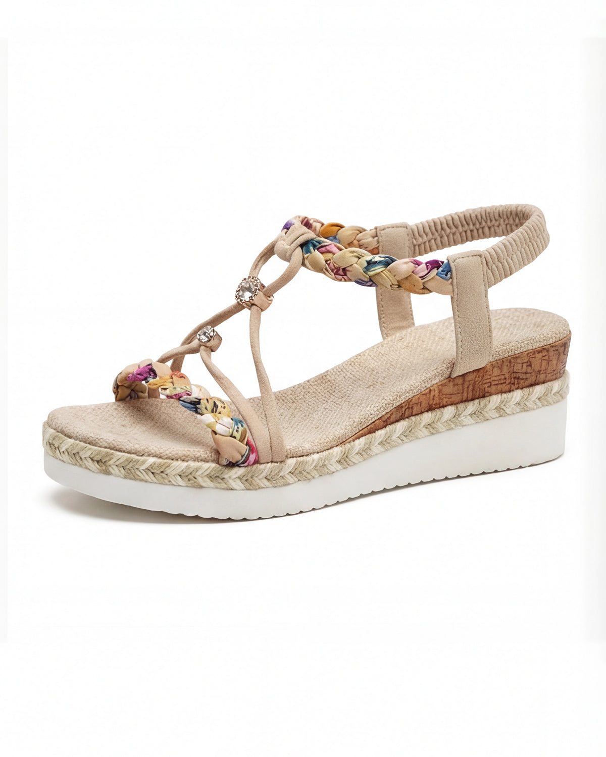 Women’s Platform Sandals - Beaded Braided Strap