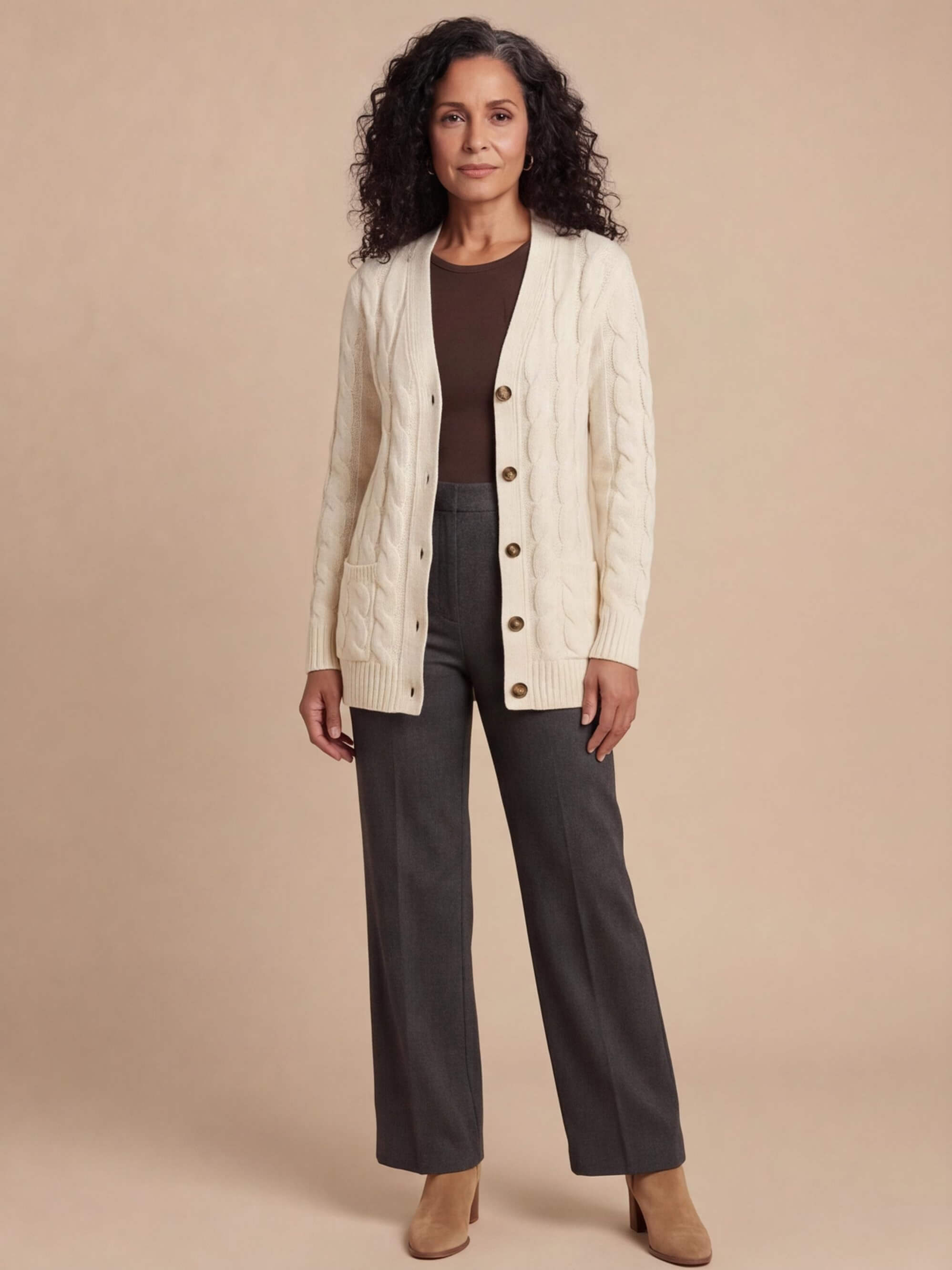 Women’s Elegant Textured Knit Cardigan – Soft V-Neck & Relaxed Spring Comfort