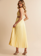 Women’s Dress – Pleated Backless Midi Dress
